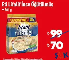 ETİ LİFALİF İNCE ÖĞÜTÜLMÜŞ YULAF EZMESİ 665 G ETİ LİFALİF İNCE ÖĞÜTÜLMÜŞ YULAF EZMESİ 665 G